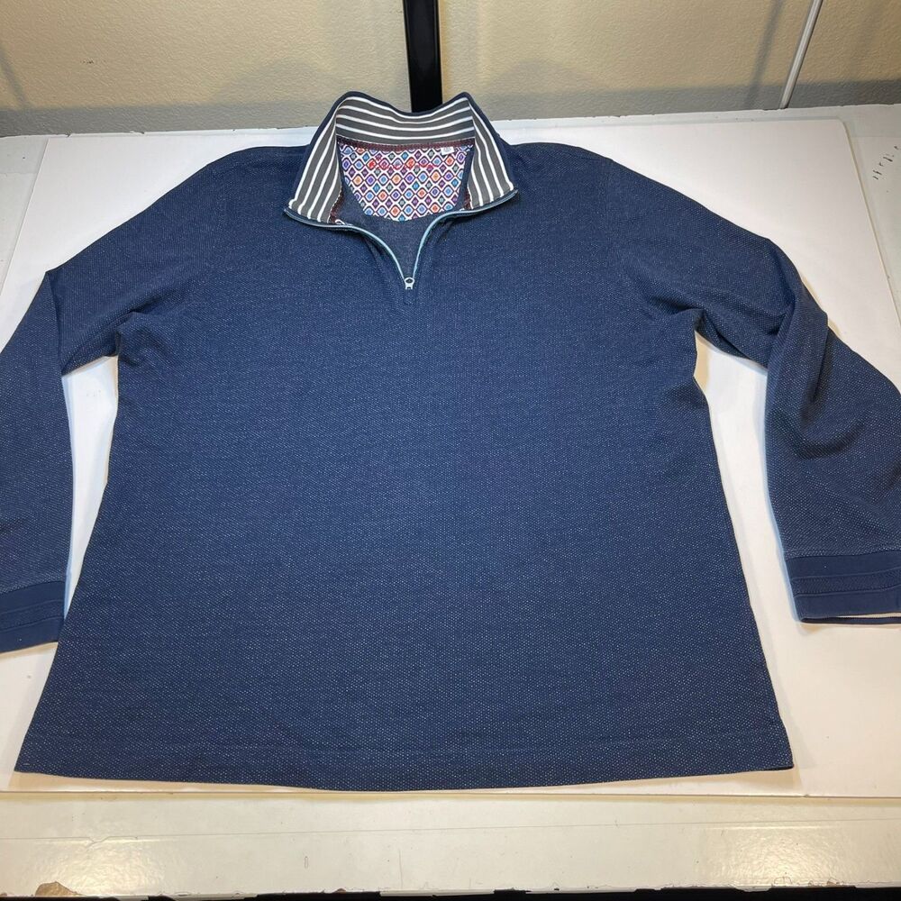 ROBERT GRAHAM 1/4 ZIP Pullover KNIT SWEATER Sz Mens 3XL Blue